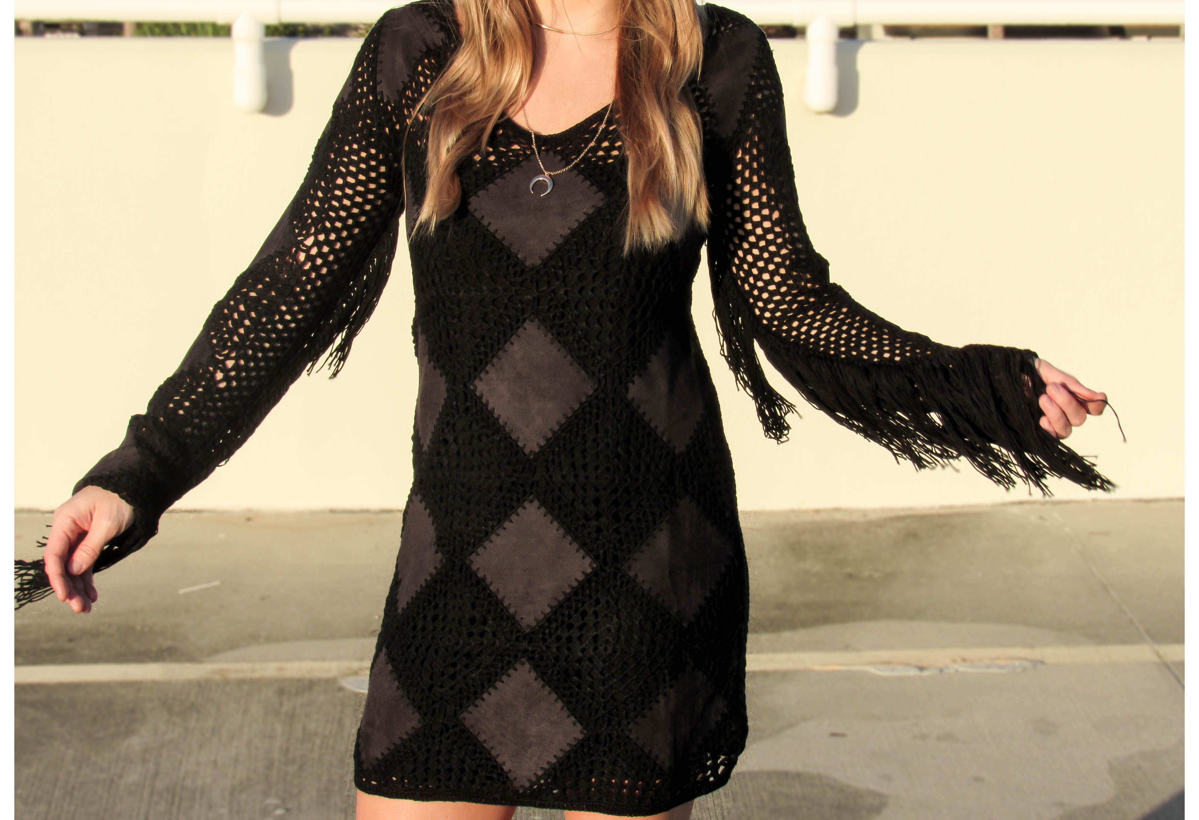 missguided_faux_suede_tassel_crochet_mini_dress_black_pinterest_blog_style